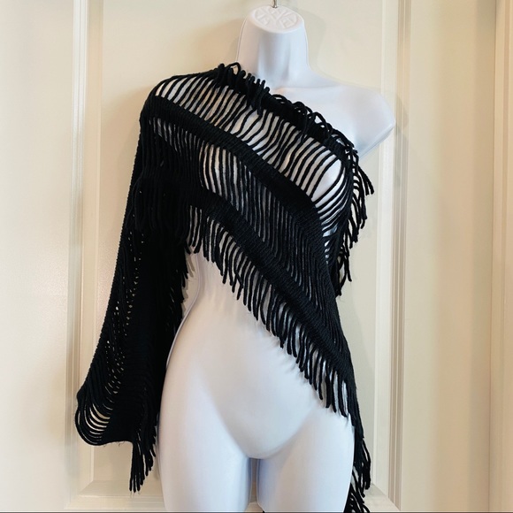 Versatile Wear Black Fringe Scarf O/S - Picture 8 of 10